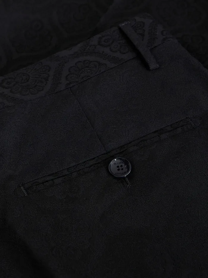 Men Etro Trousers Wool And Cotton Jacquard Trousers Black Men Etro Trousers Wool And Cotton Jacquard Trousers Black