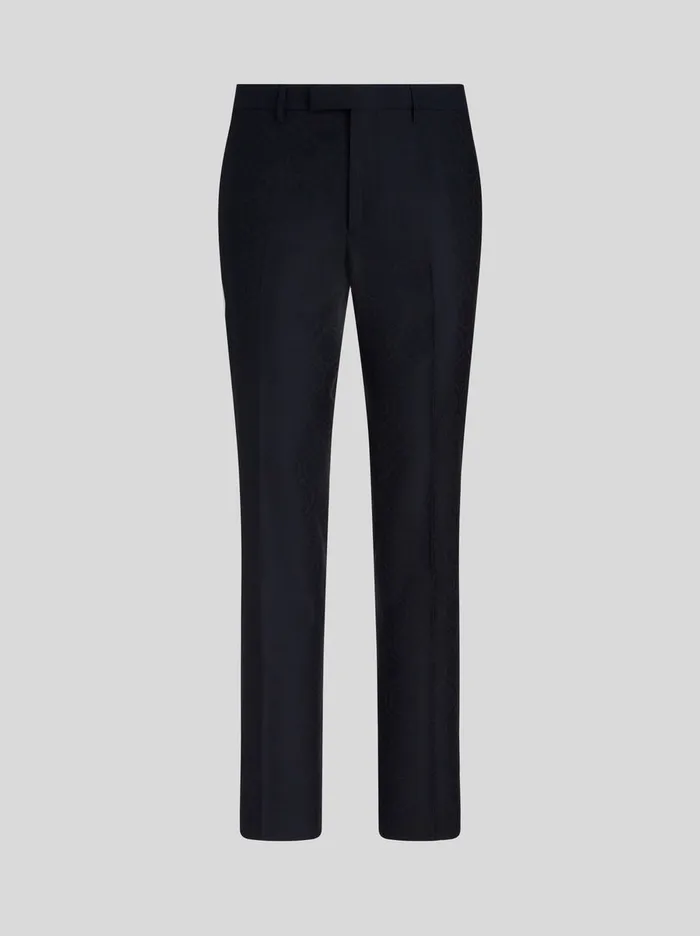 Men Etro Trousers Wool And Cotton Jacquard Trousers Navy Blue