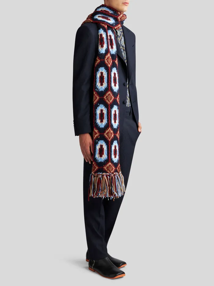 Men Etro Trousers Wool And Cotton Jacquard Trousers Navy Blue