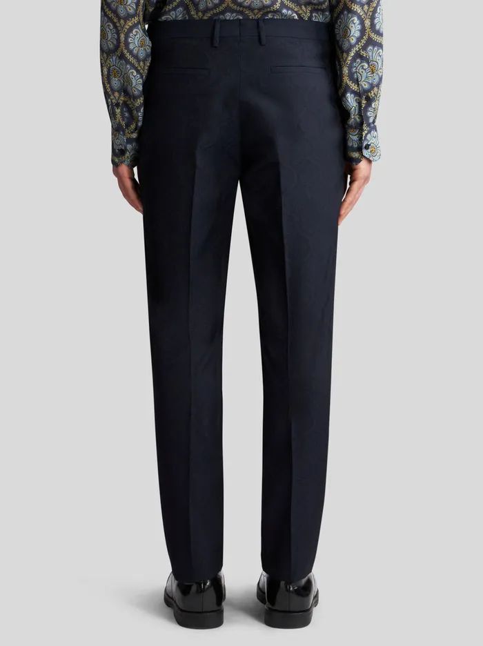 Men Etro Trousers Wool And Cotton Jacquard Trousers Navy Blue