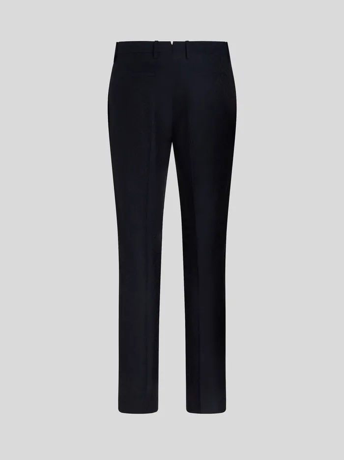 Men Etro Trousers Wool And Cotton Jacquard Trousers Navy Blue