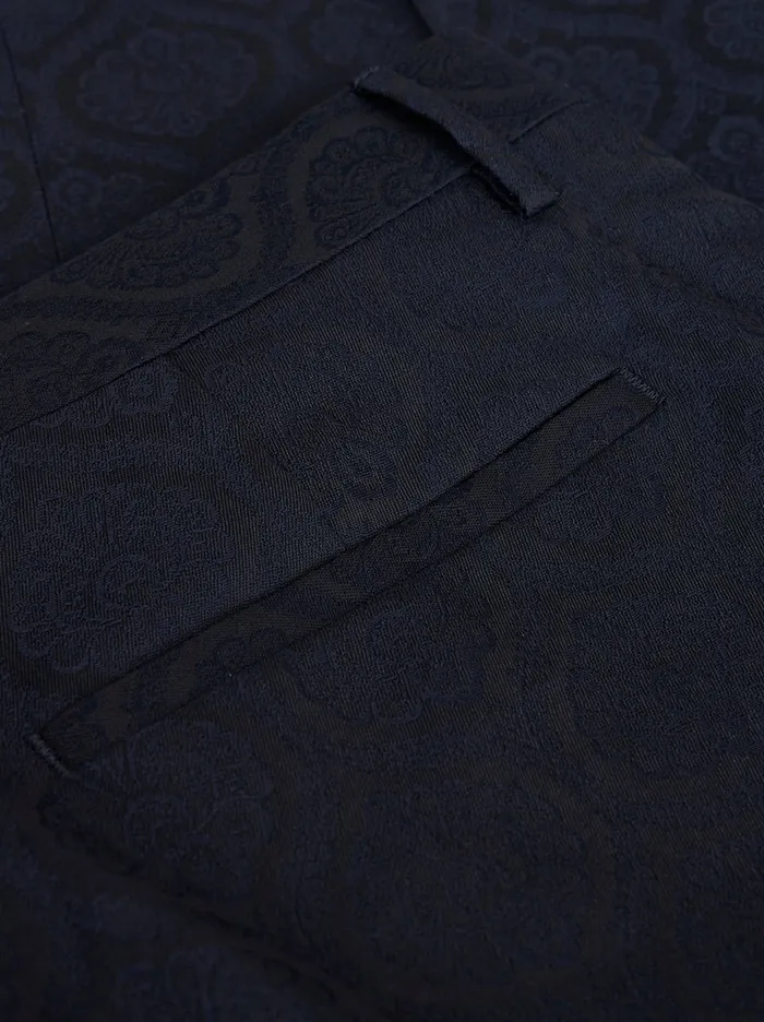 Men Etro Trousers Wool And Cotton Jacquard Trousers Navy Blue