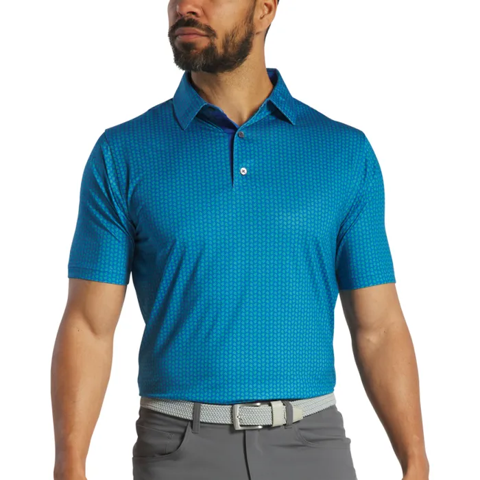 Men FootJoy Shirts Leaf Lisle Emerald Blue Men FootJoy Shirts Leaf Lisle Emerald Blue