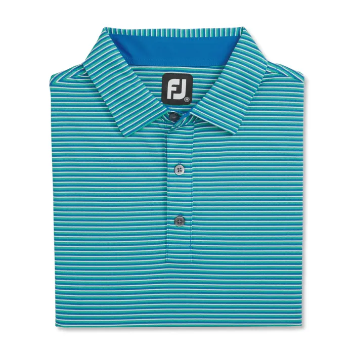 Men FootJoy Shirts Regent Stripe Pique Blue Emerald White