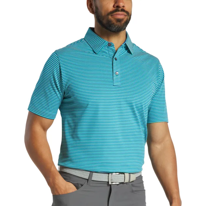 Men FootJoy Shirts Regent Stripe Pique Blue Emerald White