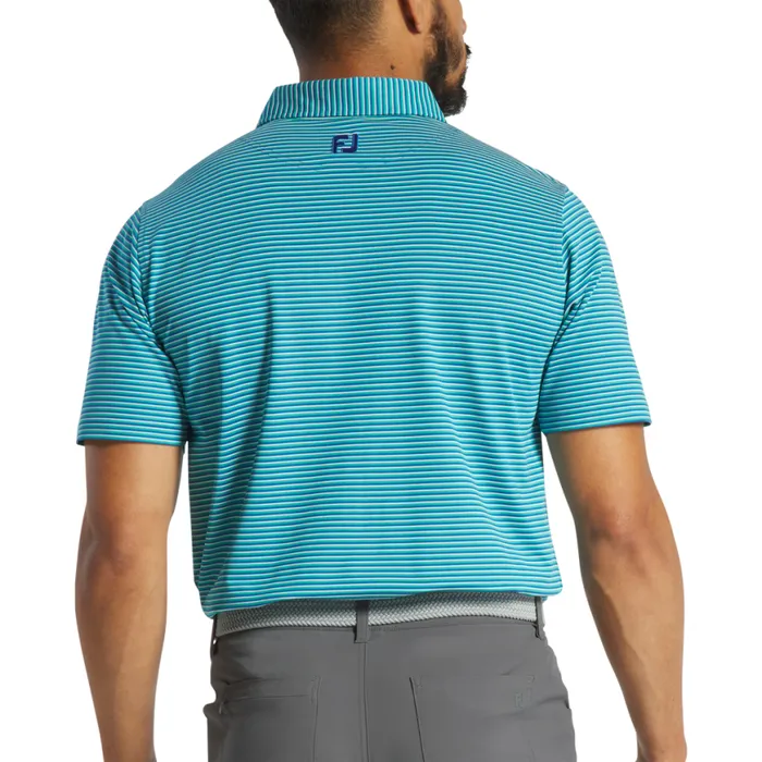 Men FootJoy Shirts Regent Stripe Pique Blue Emerald White