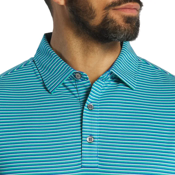 Men FootJoy Shirts Regent Stripe Pique Blue Emerald White
