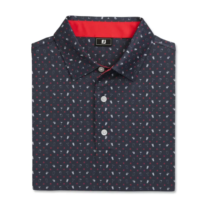 Men FootJoy Shirts Star Cocktail Lisle Navy Red White