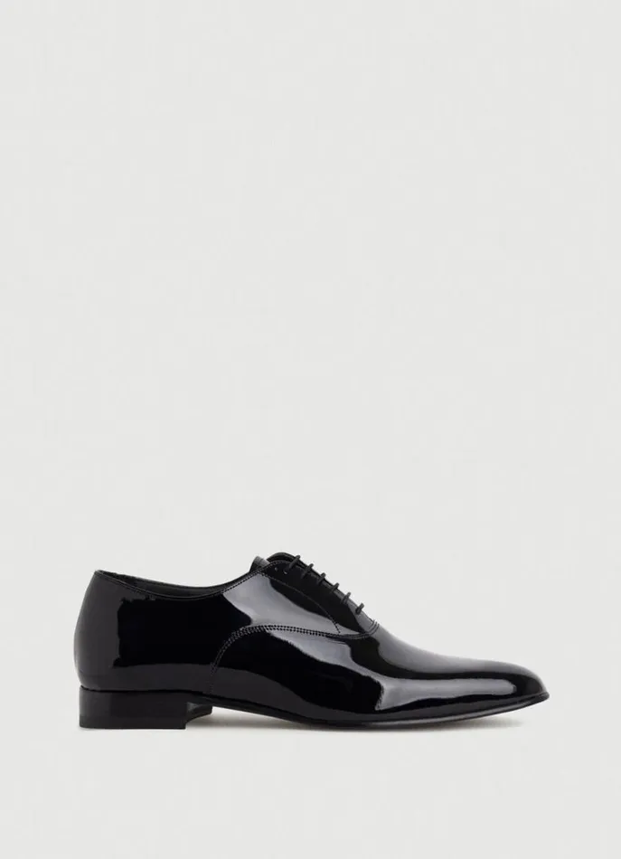 Men Hackett X Cheaney Hackett London Patent Leather Oxford Shoes Black