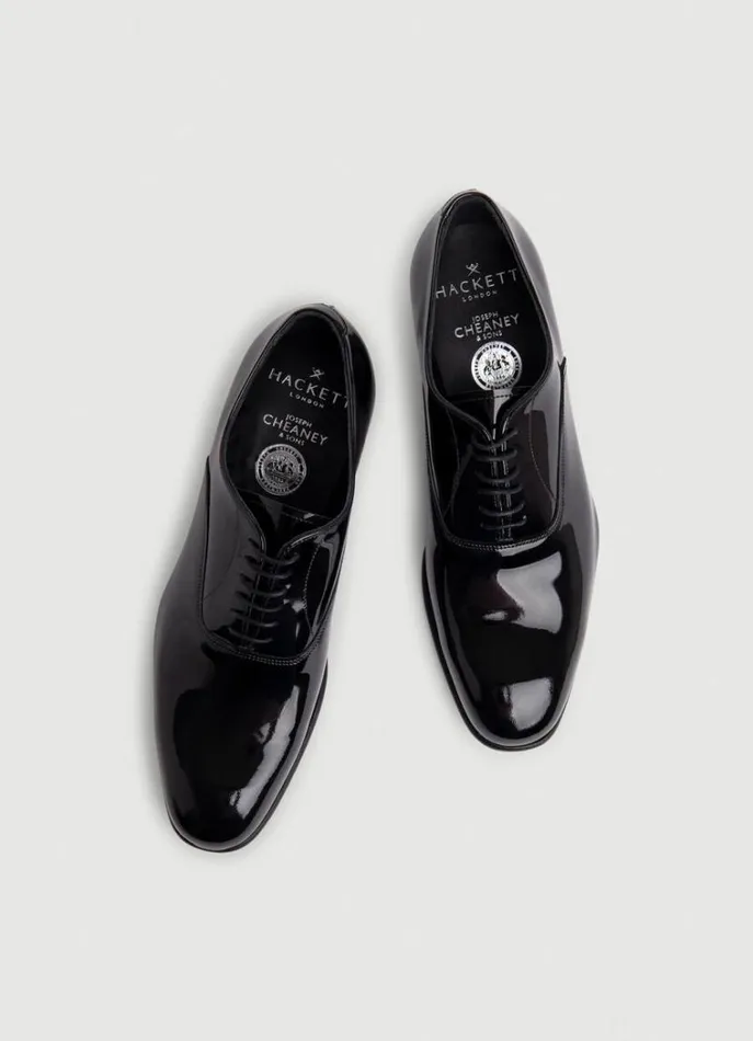 Men Hackett X Cheaney Hackett London Patent Leather Oxford Shoes Black