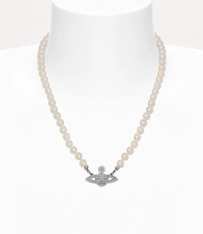 Men Man Mini Bas Relief Pearl Necklace Platinumcreampearlcrystal Vivienne Westwood Classic Styles