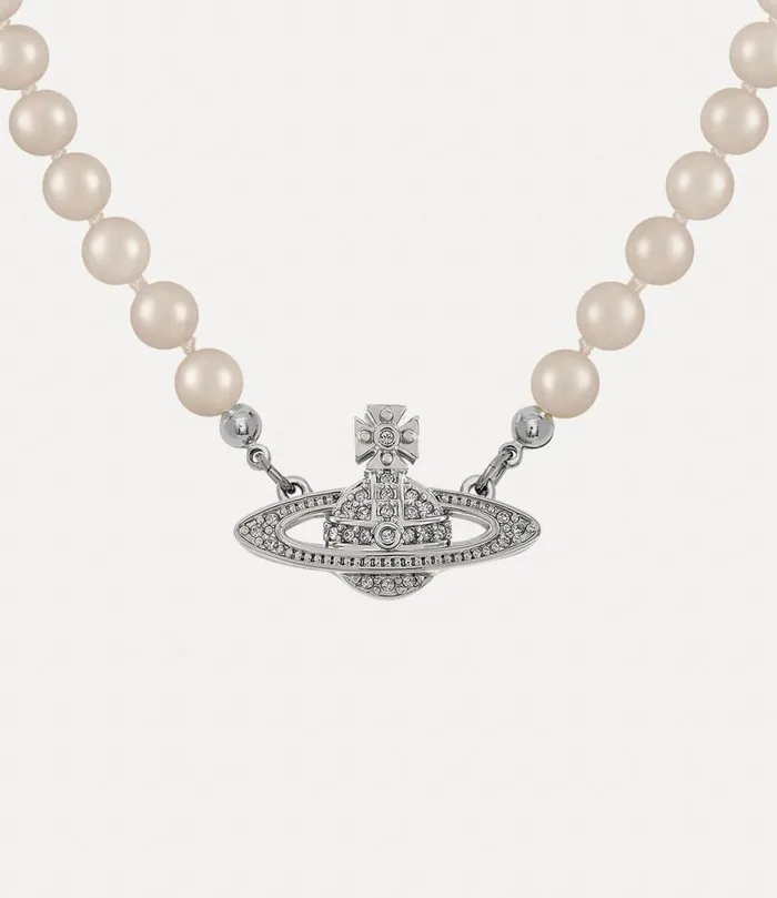Men Man Mini Bas Relief Pearl Necklace Platinumcreampearlcrystal Vivienne Westwood Classic Styles