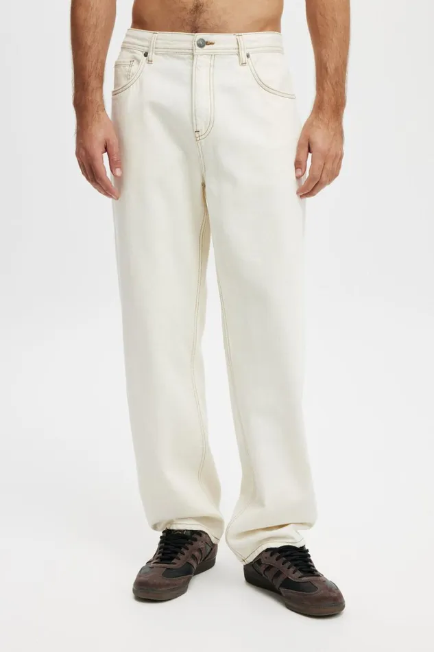 Men Pants Cotton On Baggy Jean Ecru