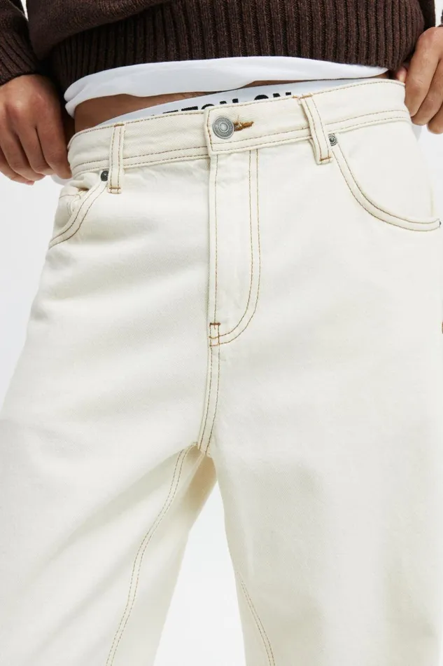 Men Pants Cotton On Baggy Jean Ecru