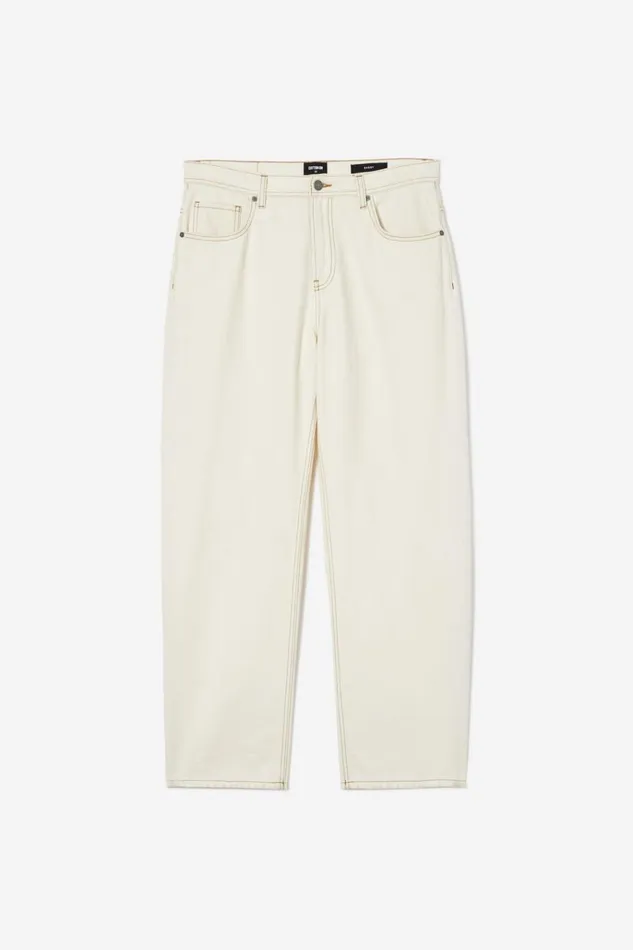 Men Pants Cotton On Baggy Jean Ecru