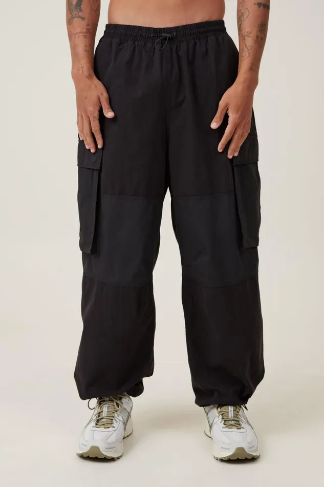 Men Pants Cotton On Parachute Super Baggy Pant Black Knee Panel Men Pants Cotton On Parachute Super Baggy Pant Black Knee Panel