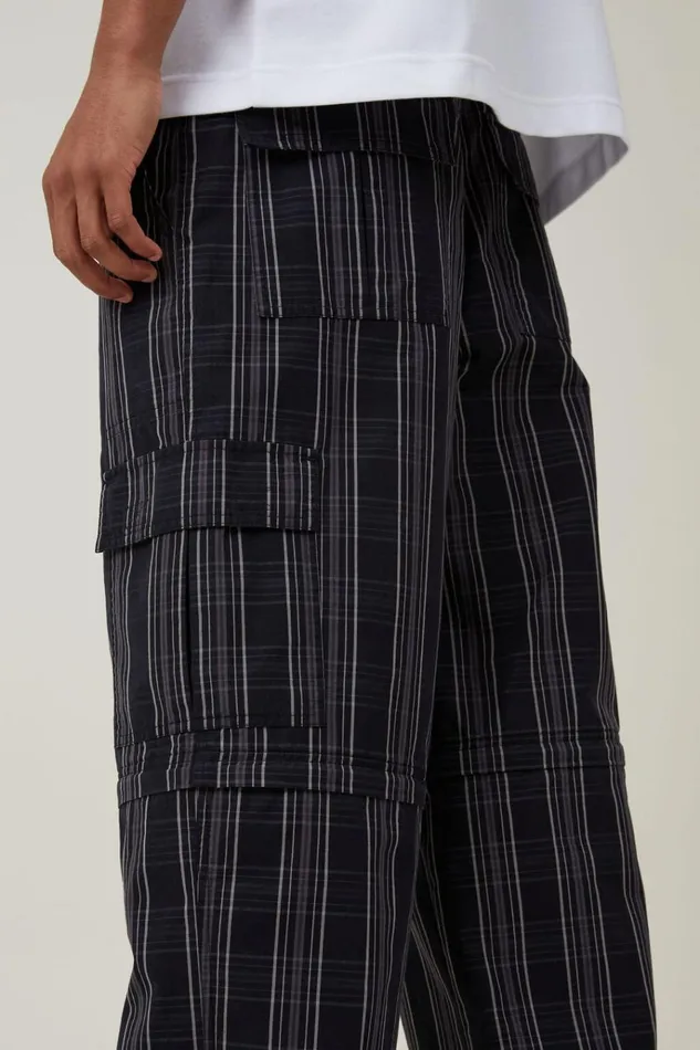 Men Pants Cotton On Parachute Zip Off Pant Black Check Men Pants Cotton On Parachute Zip Off Pant Black Check