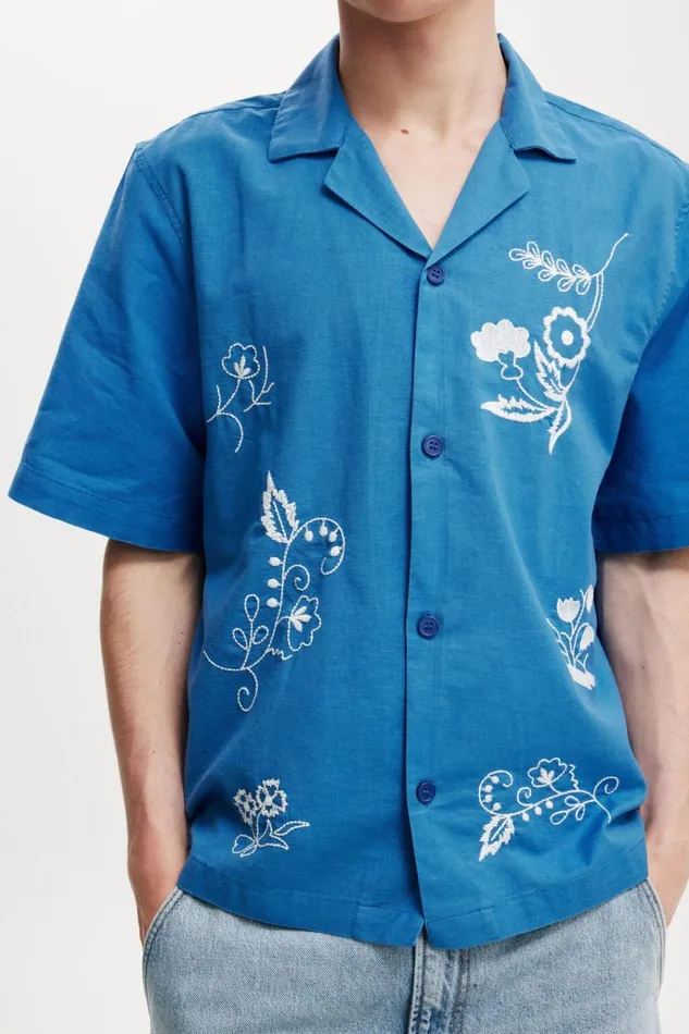 Men Shirts and Polos Cotton On Cabana Short Sleeve Shirt Cobalt Art Men Shirts and Polos Cotton On Cabana Short Sleeve Shirt Cobalt Art