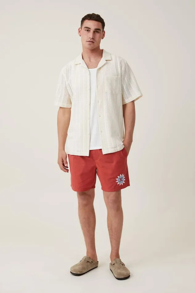 Men Shirts and Polos Cotton On Palma Short Sleeve Shirt Ecru Pattern Men Shirts and Polos Cotton On Palma Short Sleeve Shirt Ecru Pattern