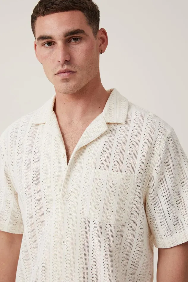 Men Shirts and Polos Cotton On Palma Short Sleeve Shirt Ecru Pattern Men Shirts and Polos Cotton On Palma Short Sleeve Shirt Ecru Pattern