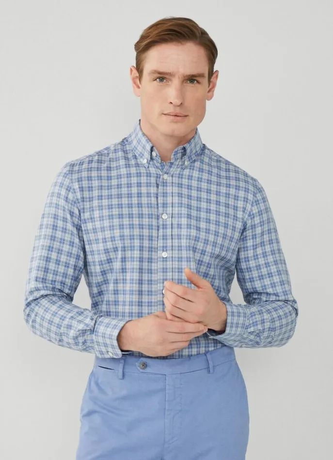 Men Shirts Hackett London Slim Fit Twill Check Shirt Bluegrey