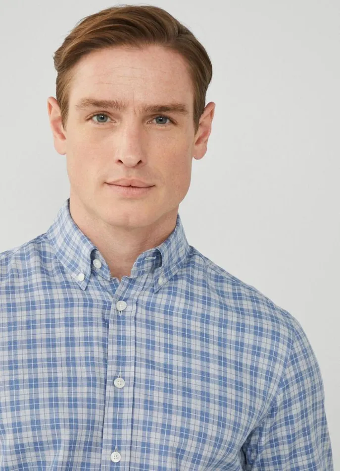 Men Shirts Hackett London Slim Fit Twill Check Shirt Bluegrey