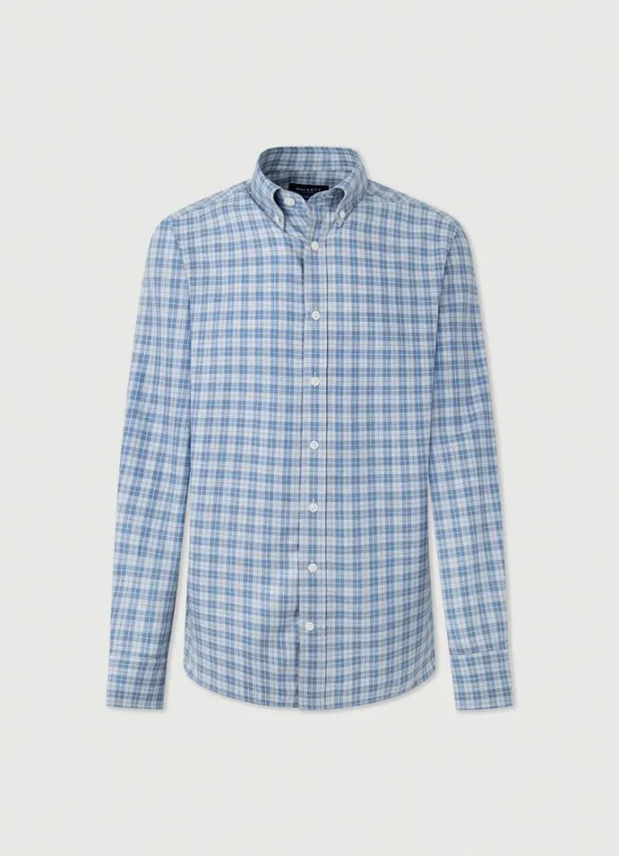 Men Shirts Hackett London Slim Fit Twill Check Shirt Bluegrey
