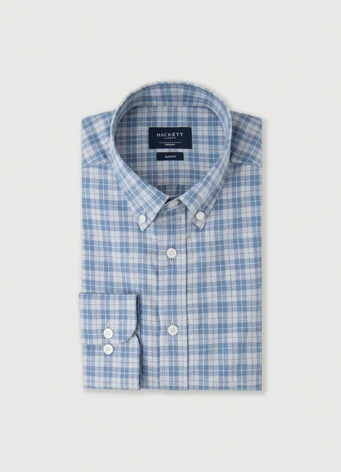 Men Shirts Hackett London Slim Fit Twill Check Shirt Bluegrey