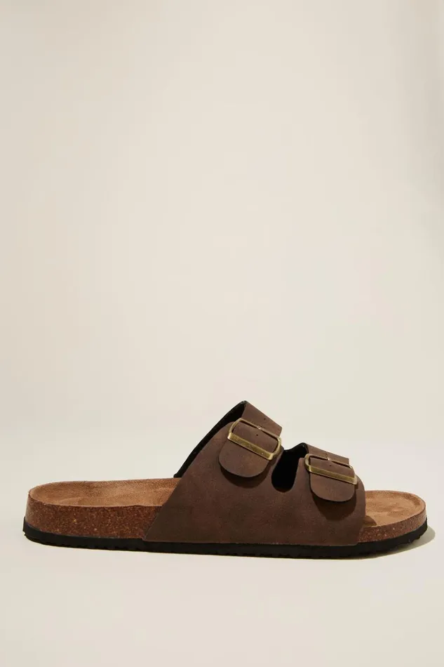 Men Shoes Cotton On Double Buckle Sandal Dark Chocolate