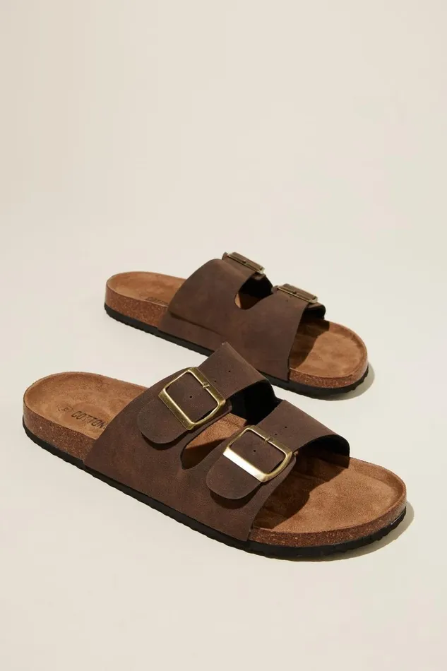 Men Shoes Cotton On Double Buckle Sandal Dark Chocolate Men Shoes Cotton On Double Buckle Sandal Dark Chocolate