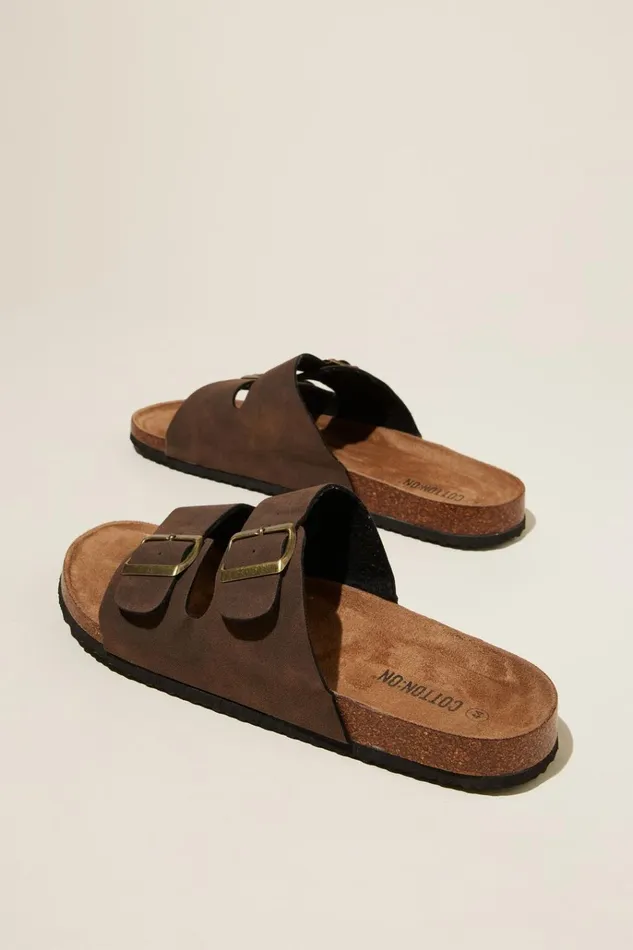 Men Shoes Cotton On Double Buckle Sandal Dark Chocolate Men Shoes Cotton On Double Buckle Sandal Dark Chocolate