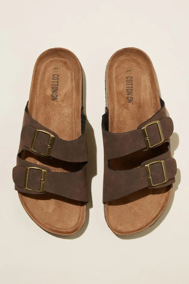 Men Shoes Cotton On Double Buckle Sandal Dark Chocolate Men Shoes Cotton On Double Buckle Sandal Dark Chocolate