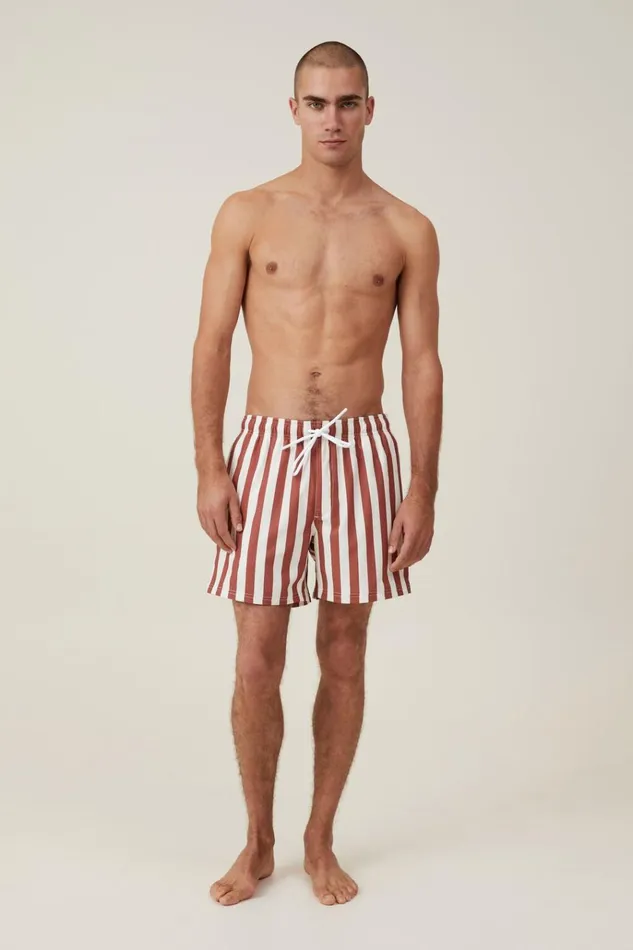 Men Shorts Cotton On Stretch Swim Short Burnt Red Stripe