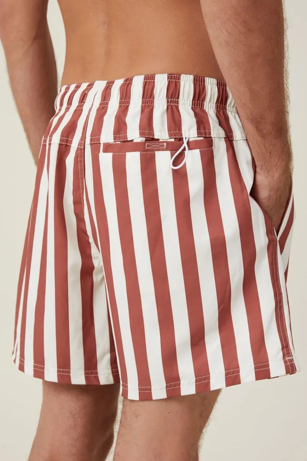 Men Shorts Cotton On Stretch Swim Short Burnt Red Stripe Men Shorts Cotton On Stretch Swim Short Burnt Red Stripe
