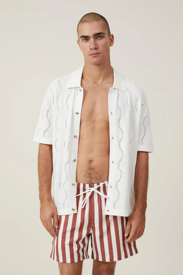Men Shorts Cotton On Stretch Swim Short Burnt Red Stripe Men Shorts Cotton On Stretch Swim Short Burnt Red Stripe