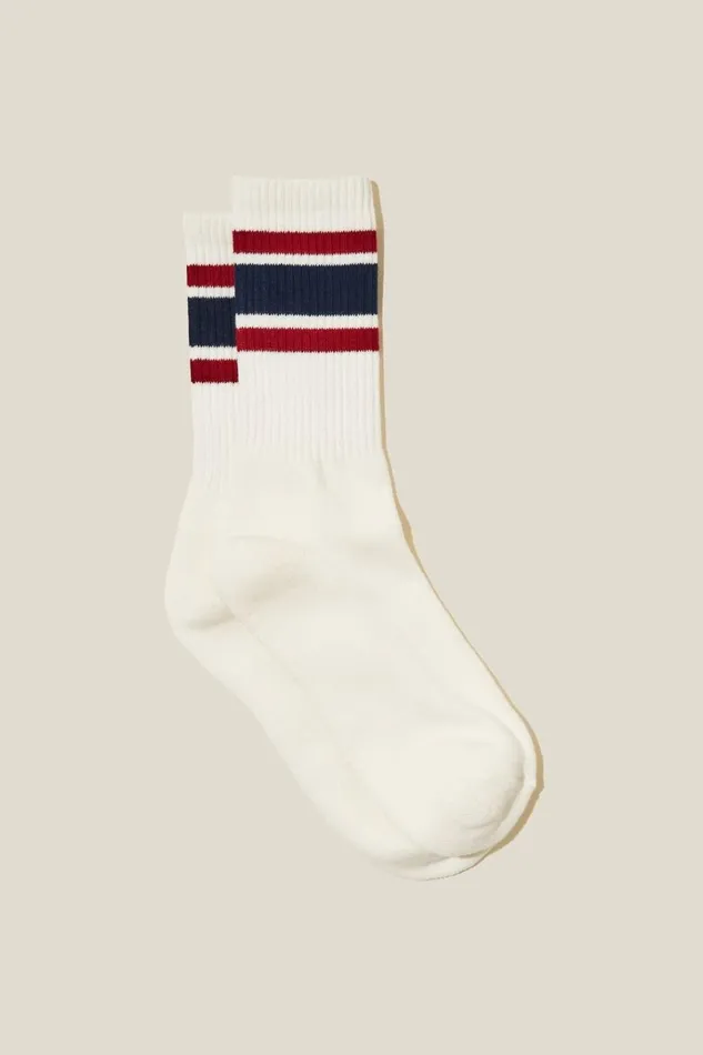 Men Socks and Underwear Cotton On Essential Sock Vintage Whitecrimsonnavy Triple Stripe