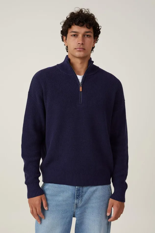 Men Sweaters Cotton On Jordan Quarter Zip Navy