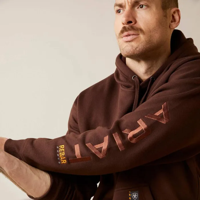 Men Sweatshirts and Hoodies Ariat Rebar Graphic Hoodie Coffee Bean Caramel Cafe