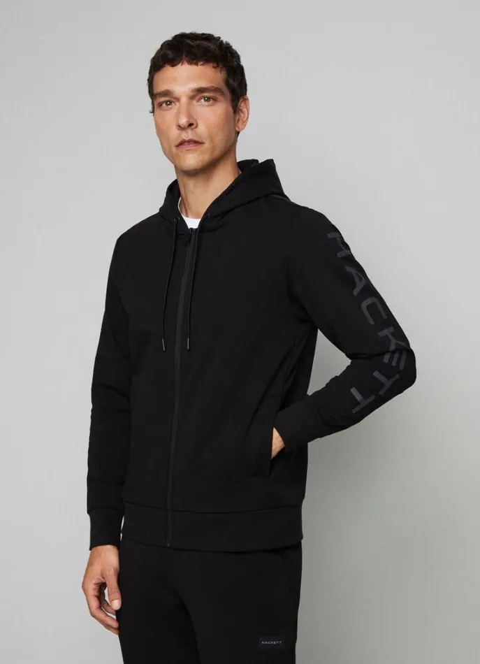 Men Sweatshirts Hackett London Classic Fit Full Zip Hoodie Black