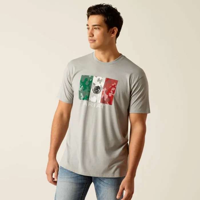 Men TShirts and Polos Ariat Ariat Mexico Camo Flag TShirt Stone Heather
