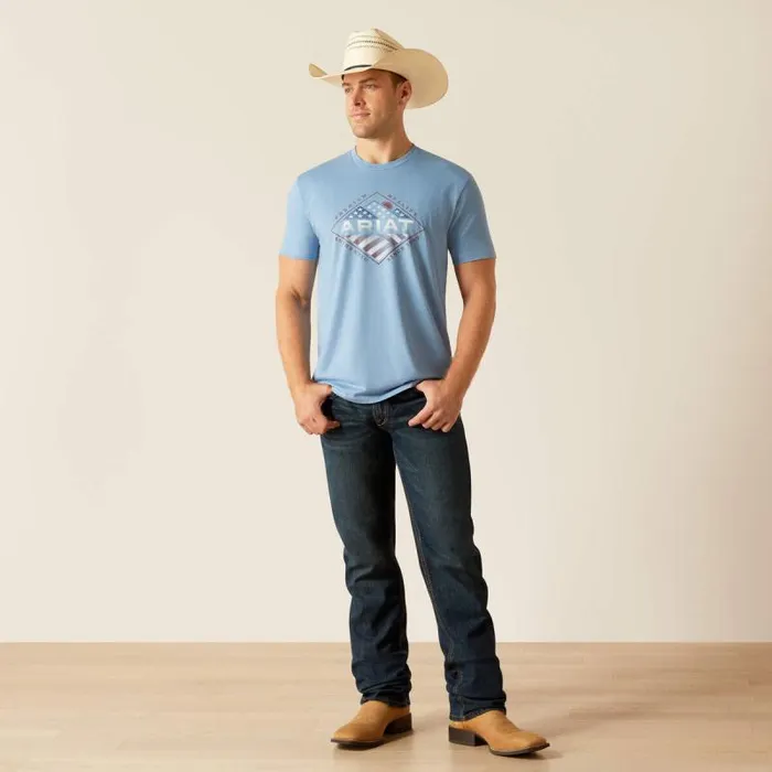 Men TShirts and Polos Ariat Ariat USA Range TShirt Light Blue Heather Men TShirts and Polos Ariat Ariat USA Range TShirt Light Blue Heather