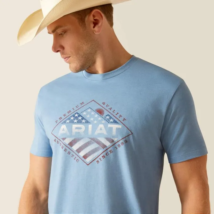 Men TShirts and Polos Ariat Ariat USA Range TShirt Light Blue Heather Men TShirts and Polos Ariat Ariat USA Range TShirt Light Blue Heather