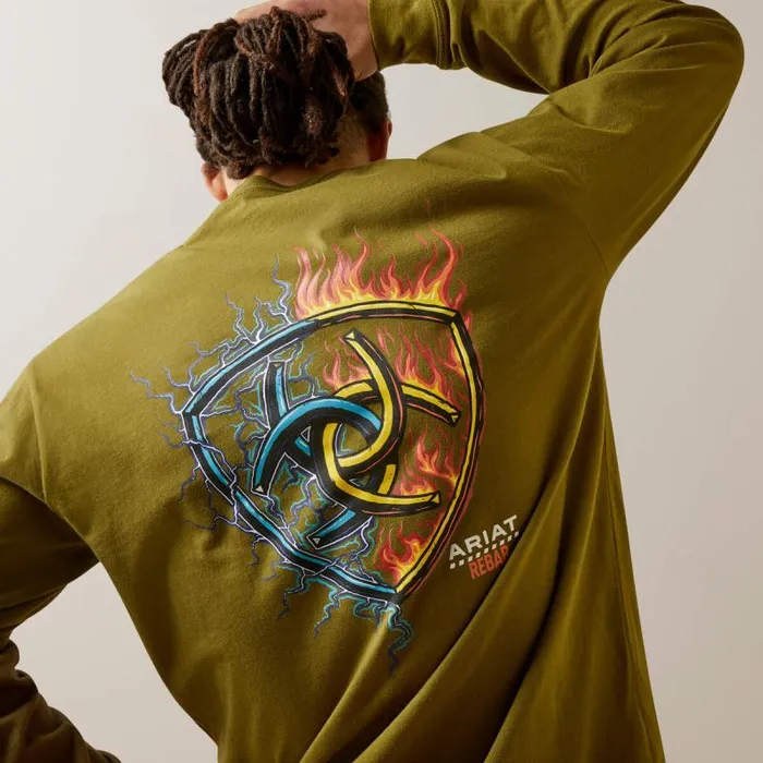 Men TShirts and Polos Ariat Rebar Cotton Strong Shock Fire Avocado Men TShirts and Polos Ariat Rebar Cotton Strong Shock Fire Avocado
