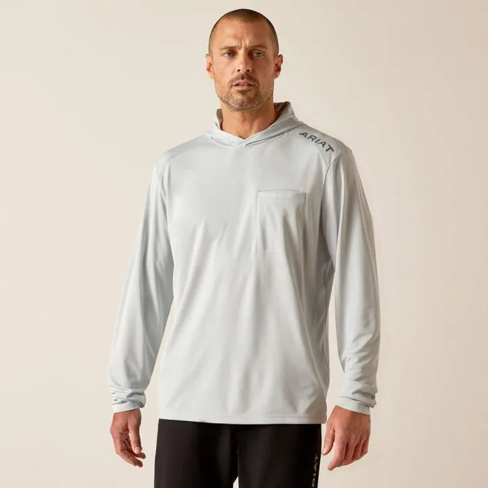 Men TShirts and Polos Ariat Rebar Sunblocker Hooded TShirt Pearl Grey