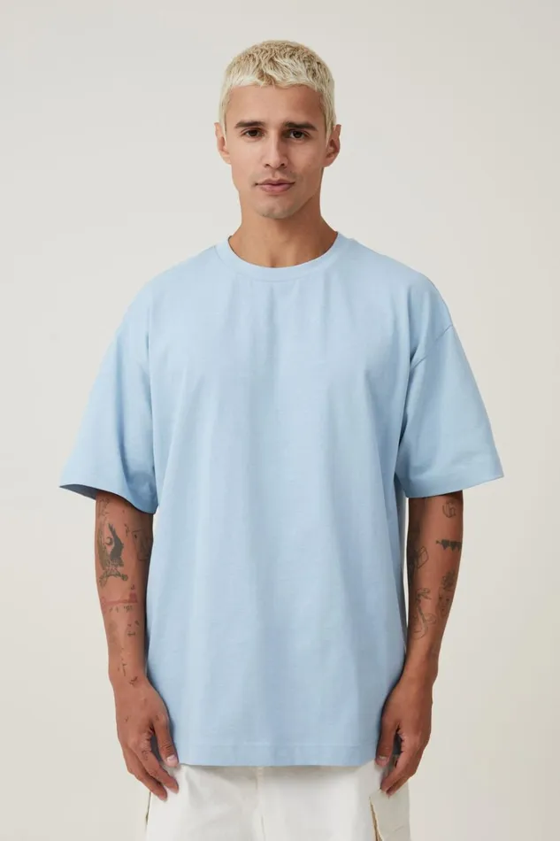 Men Tees and Tanks Cotton On Box Fit Plain TShirt Blue Mist