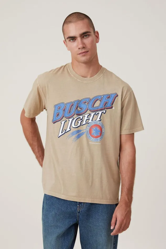 Men Tees and Tanks Cotton On Busch Light Loose Fit TShirt Lcn Bus Gravel Stoneslanted Logo