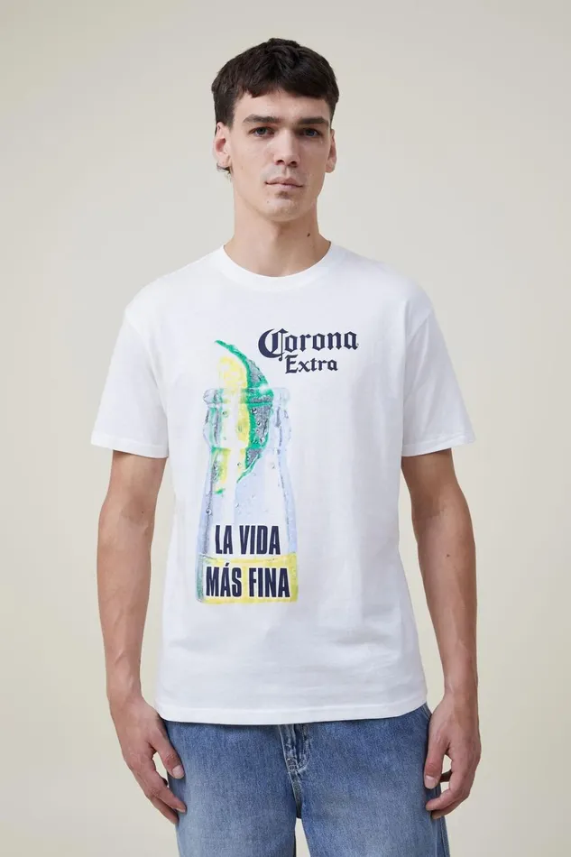 Men Tees and Tanks Cotton On Corona Premium Loose Fit TShirt Lcn Cor Vintage Whitecorona 8211 La Vida Nas Fi