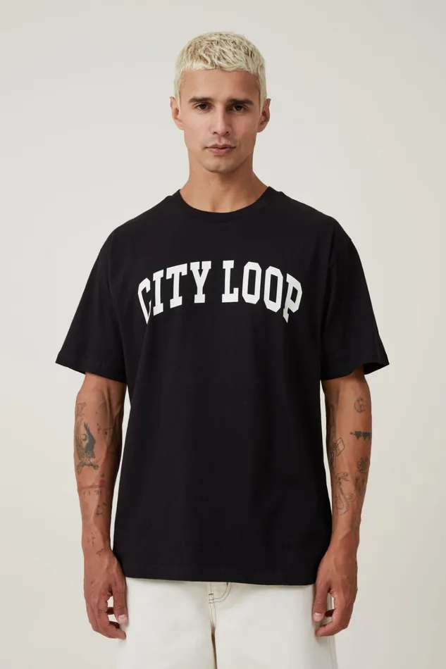 Men Tees and Tanks Cotton On Loose Fit College TShirt Black City Loop