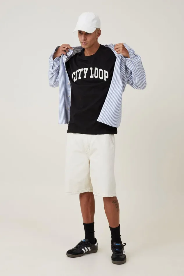 Men Tees and Tanks Cotton On Loose Fit College TShirt Black City Loop Men Tees and Tanks Cotton On Loose Fit College TShirt Black City Loop