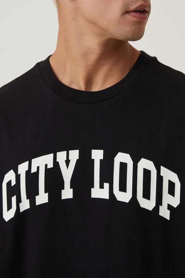 Men Tees and Tanks Cotton On Loose Fit College TShirt Black City Loop Men Tees and Tanks Cotton On Loose Fit College TShirt Black City Loop